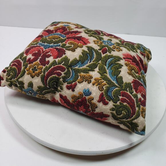 Vintage 10x11 Inch Crewel Hand Embroidered Throw Pillow w/ Case Floral Garden - Picture 3 of 6